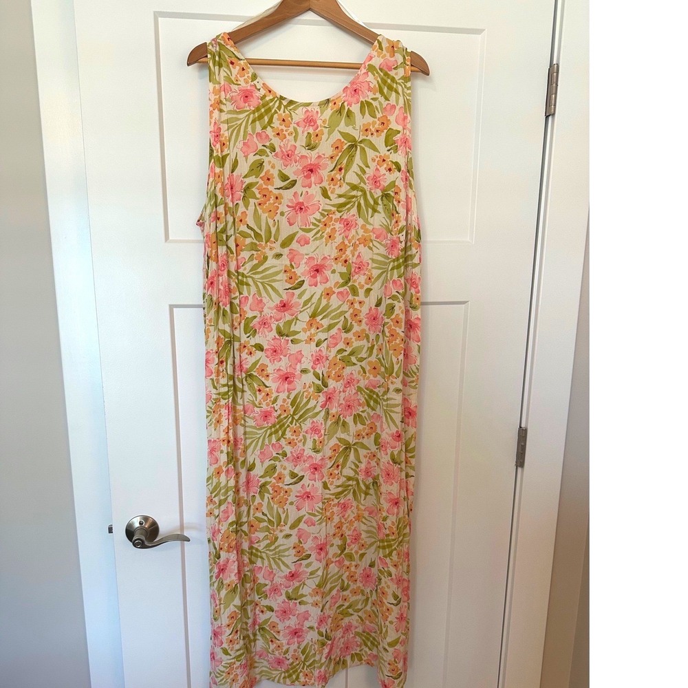 Anna Maxwell Women 24W Floral Rayon Sleeveless Maxi Dress Pink Green/CottageCore